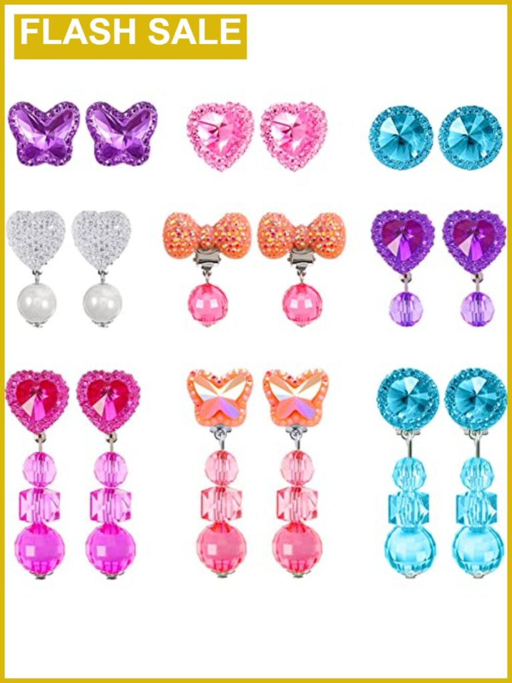 9 Pairs Clip On Earrings Girls Pretend Princess Play Jewelry Set